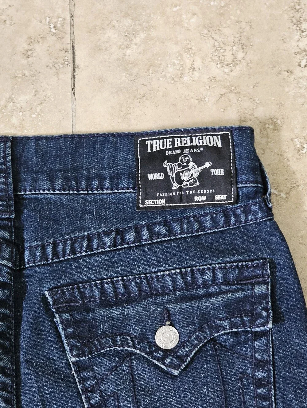 True Religion Jeans Mens 34x32 Blue Geno Flap Big T Relaxed Slim